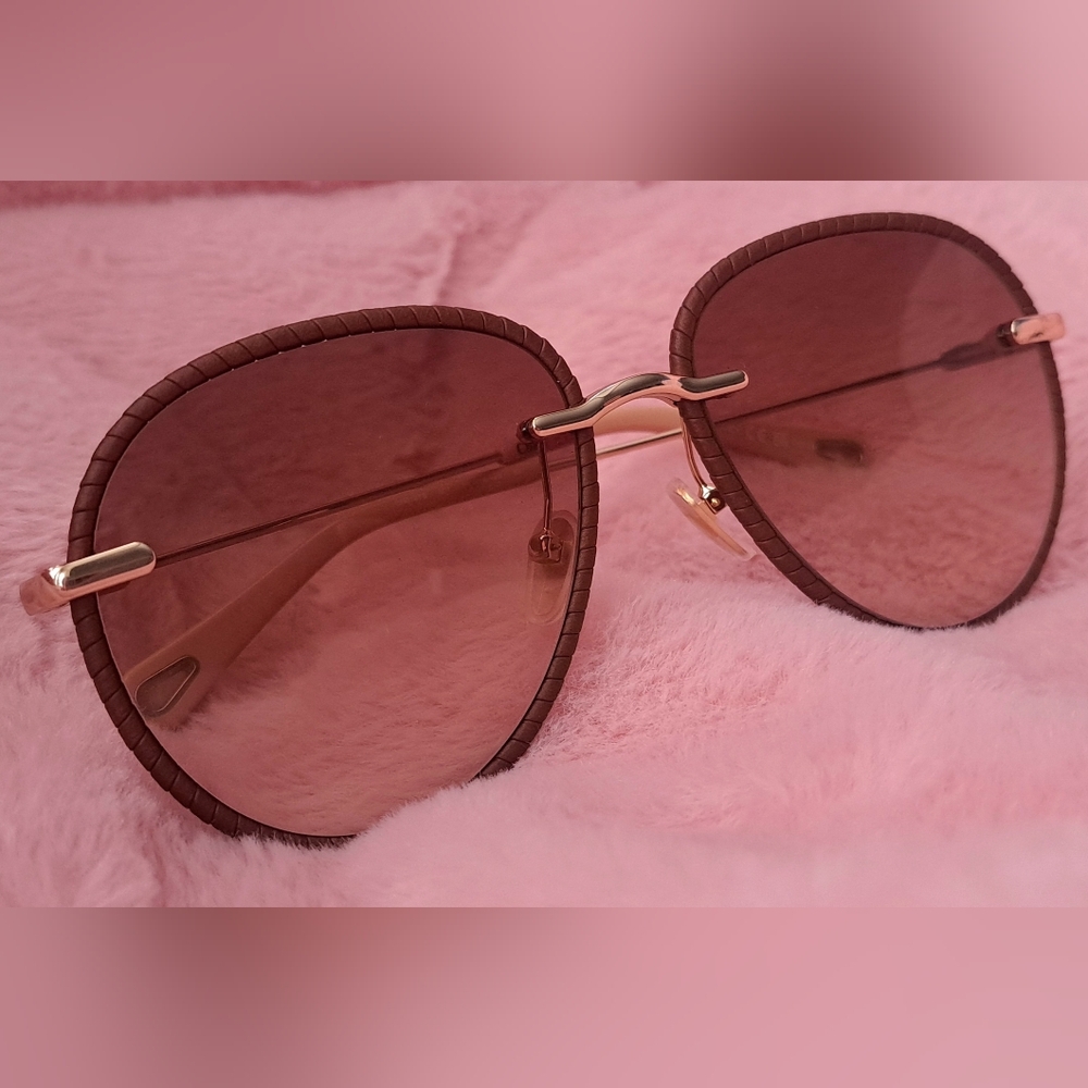 THE Chloé x ERES “Paula” Leather-Wrapped Aviator Sunglasses- Limited Edition- NM